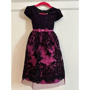 Jona Michelle Girls Purple Sparkle Glitter Lace‎ Overlay Dress Size 4T